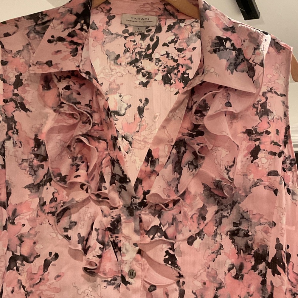 Tahari ASL Pink Floral Ruffle Blouse - Picture 3 of 4